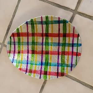 Easter Egg Plaid Hand Painted Glass Platter Plate